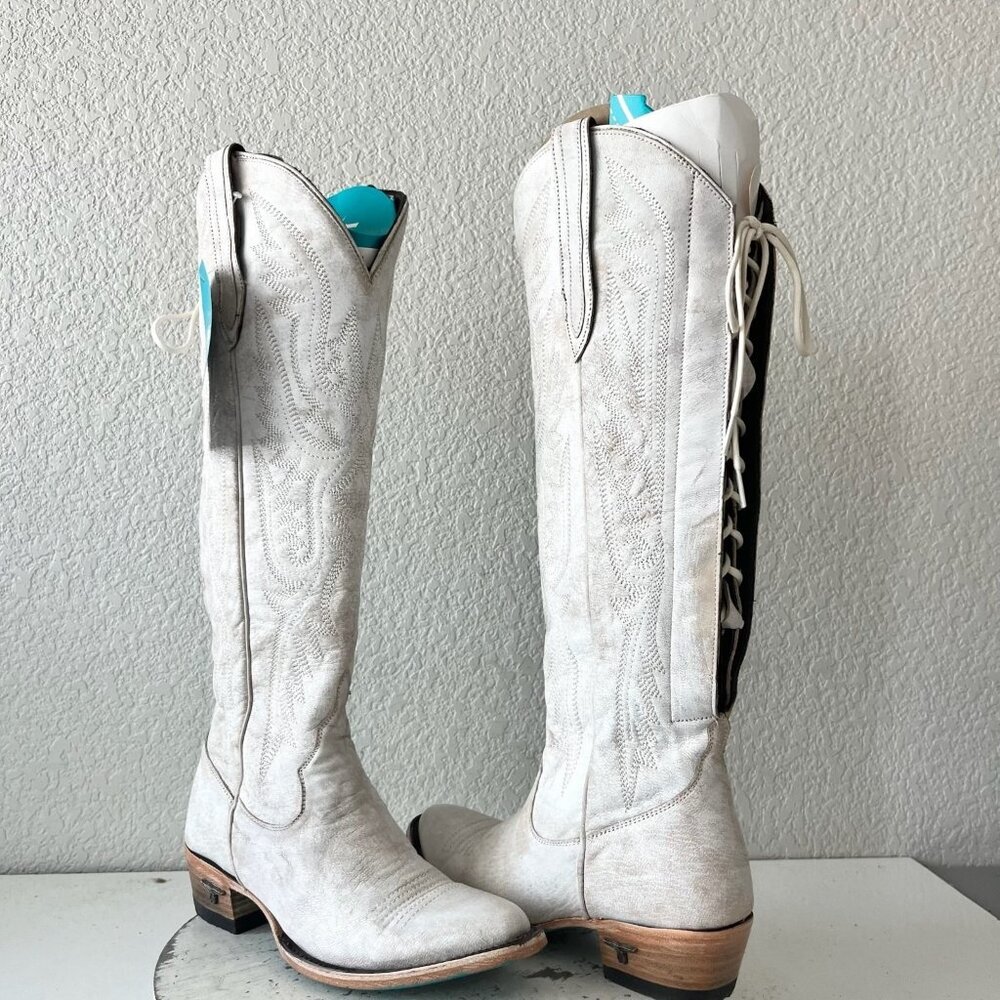 Lane Monica Knee High Womens Cowboy Boots 6.5 White Western Cowgirl Lace Up Euc
